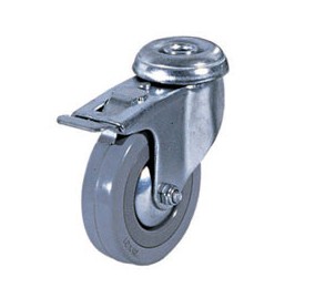 Ρόδα Βιομηχανική Γκρι/Τρύπα,Περιστρεφόμενη,Διπλό Φρένο