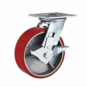 Ρόδα Υπερβαρέως PU Κόκκινη/Περιστρεφόμενη& Διπλό Φρένο